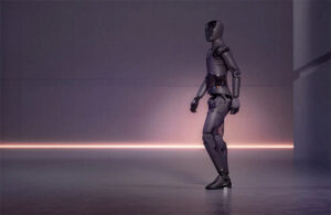 figure.ai humanoid robot illustration walking on a stage.