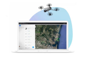 drone with cloud ground control software on a laptop.