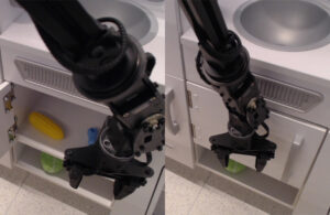 dataset image of a robot closing a cabinet door.